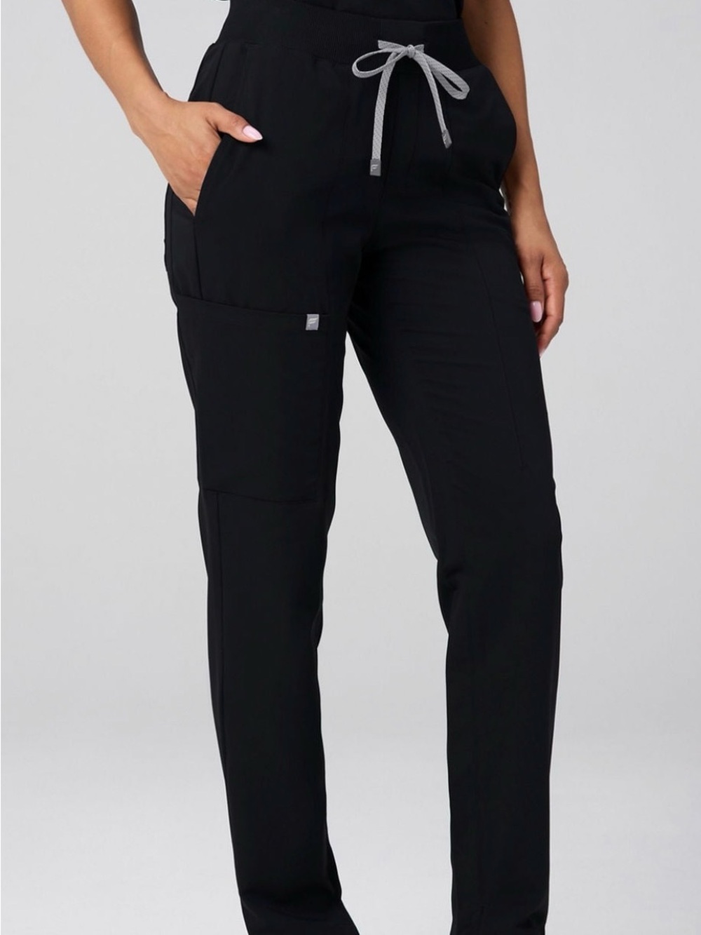 Fabletics Black Straight Leg Ion Scrub Pants with Gray Drawstring